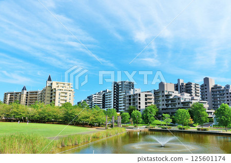 藍天都市風景大廈和公園風景 125601174