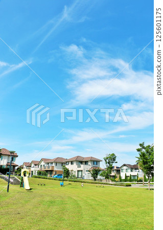 藍天城市景觀:新住宅區與公園風光 藍天城市景觀:新住宅區與公園風光 125601175