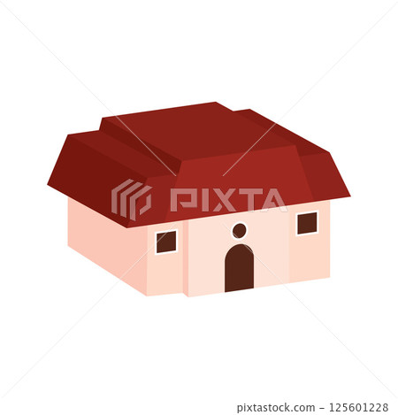Simple house with colored roof. Vector 125601228