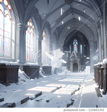 奇幻白色世界中一座被遺忘的教堂的廢墟 125601341