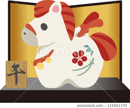 新年賀卡2026年馬鈴薯十二生肖金絲屏風可愛日式現代設計插畫素材 125601370