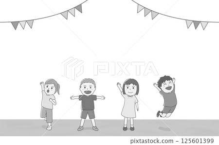 Monochrome frame of happy children 125601399