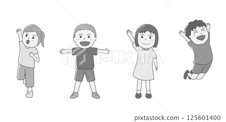Monochrome illustration of happy children 125601400