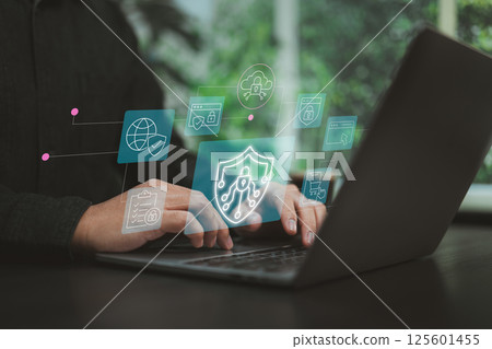 Modern interface showcasing secure document access, shopping protection, and privacy-focused browsing. 125601455