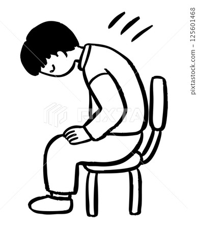 Illustration of a man sitting on a chair and bowing 125601468