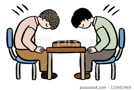 Illustration of a man bowing before and after a shogi game Illustration of a man bowing before and after a shogi game 125601469