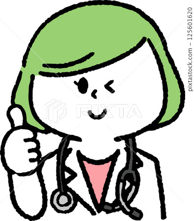 Female doctor doing good sign Female doctor doing good sign 125601620