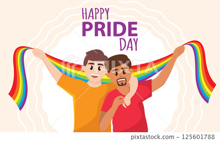 Happy pride with rainbow scarf. Vector 125601788