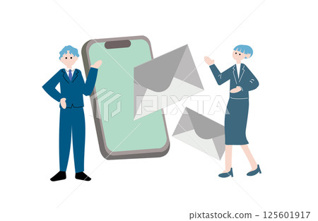 一位西裝革履的年輕男女正在發送電子郵件 125601917