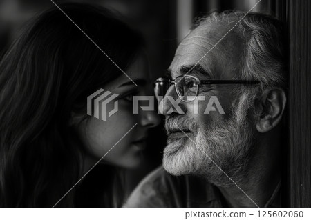 Captivating moments of connection between a young woman and an older man during a quiet afternoon Captivating moments of connection between a young woman and an older man during a quiet afternoon 125602060