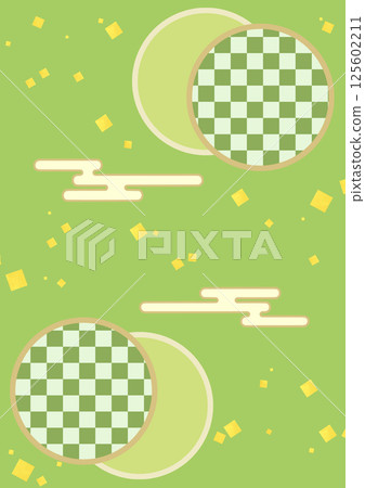 Illustration background material of a modern Japanese pattern with a green-based round frame and gold foil Illustration background material of a modern Japanese pattern with a green-based round frame and gold foil 125602211