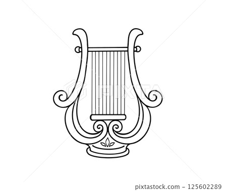 Simple line drawing illustration of a lyre 125602289