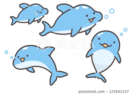 Cute dolphin illustration set 125602337