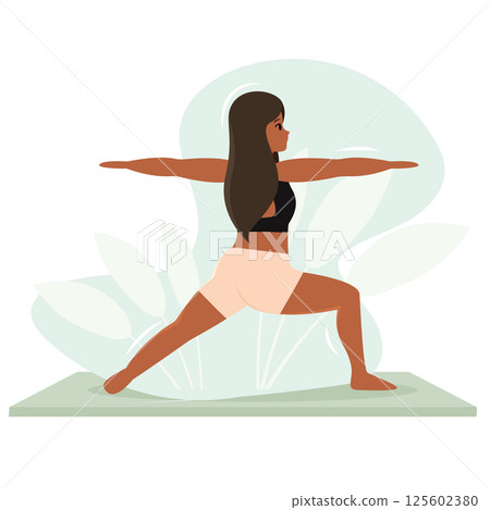 Warrior yoga standing pose. Vector 125602380