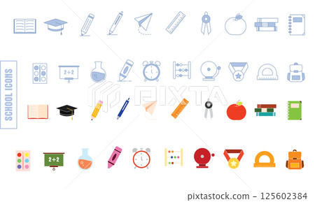 Flat and outline school icons. Vector Flat and outline school icons. Vector 125602384
