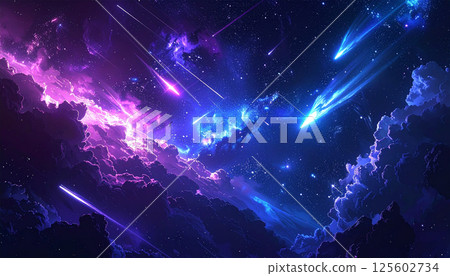 Fantastic meteor shower illustration background 125602734