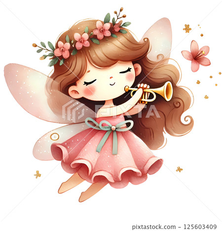 fairy playing trumpet  125603409
