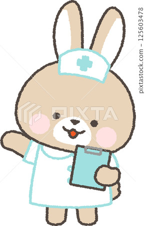 A brown rabbit nurse holding a clipboard and giving instructions 125603478