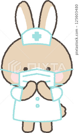 Brown rabbit nurse wearing a mask Brown rabbit nurse wearing a mask 125603480