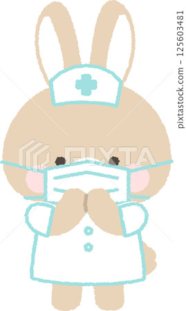 Brown rabbit nurse wearing a mask Brown rabbit nurse wearing a mask 125603481