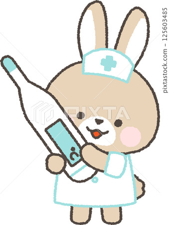 Brown rabbit nurse holding a thermometer 125603485