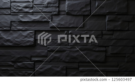 Dark charcoal grey stone wall panels 125603497