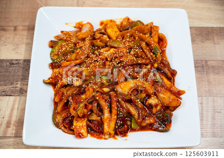 Korean Seafood Food. Spicy Stir-fried Octopus 125603911