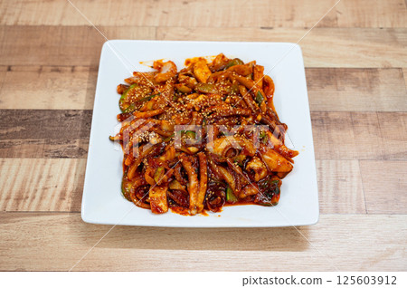 Korean Seafood Food. Spicy Stir-fried Octopus Korean Seafood Food. Spicy Stir-fried Octopus 125603912