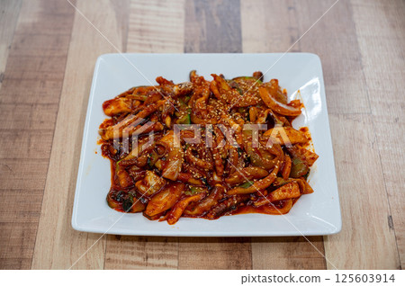 Korean Seafood Food. Spicy Stir-fried Octopus 125603914