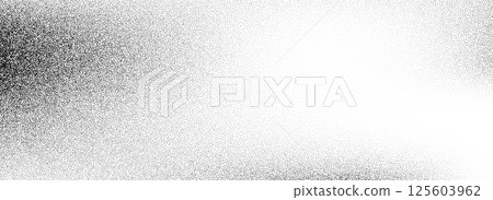Dotted grain gradient texture. Black stippled noise background. Rough grunge sand dots backdrop. Gritty distressed speckles and particles overlay for poster, banner. Abstract grit wallpaper. Vector 125603962
