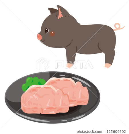 盤子裡的豬肉和黑豬肉的插圖 盤子裡的豬肉和黑豬肉的插圖 125604302