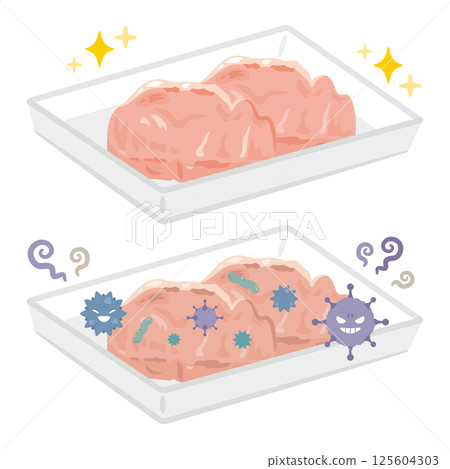 Illustration of spoiled pork and fresh pork 125604303