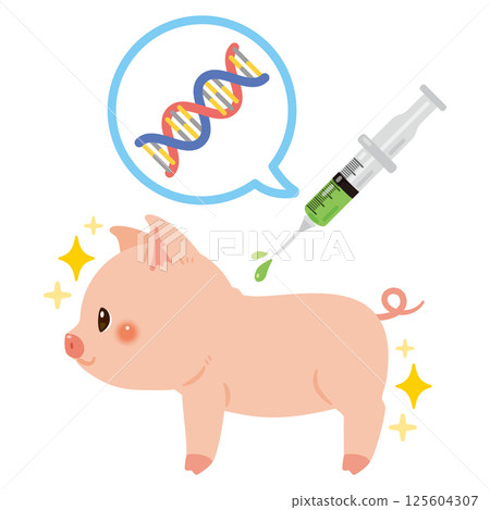 注射器、基因和豬的插圖 125604307