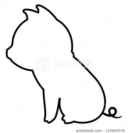一隻坐著的豬的線條畫 125604376