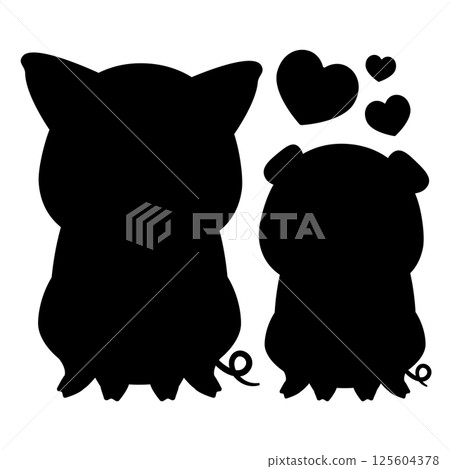 坐著的豬父母和孩子的剪影 坐著的豬父母和孩子的剪影 125604378