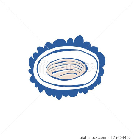 Hand drawn blue doodle oval frame with shell on white background in delicate boho marine style 125604402