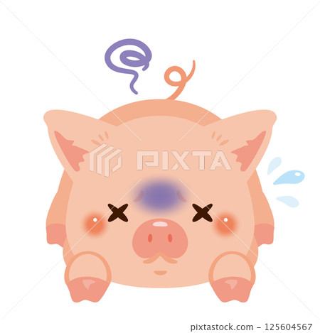 豬因健康狀況不佳而面朝下躺著的插圖 125604567