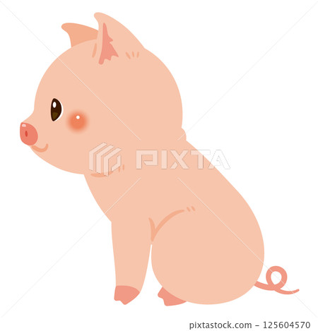 一隻坐著的豬的側面插圖 125604570