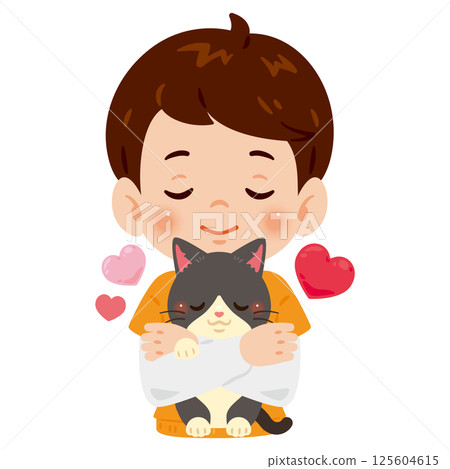 Boy holding his beloved cat 125604615