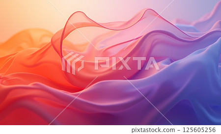 Abstract flowing fabric with vibrant yellow and purple transitions 125605256