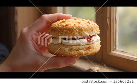 Homemade Scone with Jam & Cream 125605281