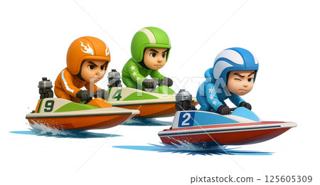 Boat race - 3 riders competing - facing right Boat race - 3 riders competing - facing right 125605309