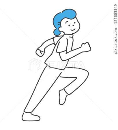 一位女護士微笑奔跑的向量圖 125605549