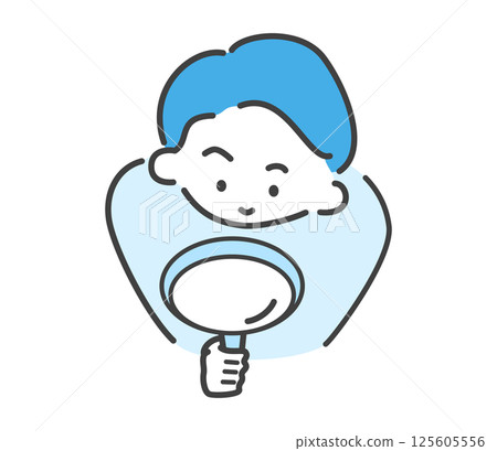 Vector illustration of a man looking down using a magnifying glass 125605556