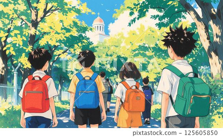 Elementary school students going on a field trip Elementary school students going on a field trip 125605850