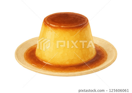 水彩風格布丁插畫|復古可愛的甜點素材 水彩風格布丁插畫|復古可愛的甜點素材 125606061