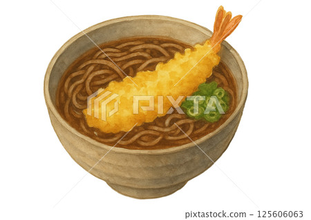 水彩風格天婦羅蕎麥麵插圖|溫暖的日式食材 水彩風格天婦羅蕎麥麵插圖|溫暖的日式食材 125606063