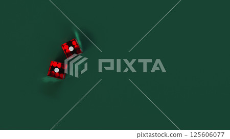 Two red dice are on a green table for casion craps game Two red dice are on a green table for casion craps game 125606077