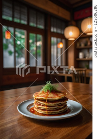 pancakes with cottage cheese and pancakes 125606296