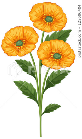 Vibrant Orange Flowers with Green Leaves Illustration Vibrant Orange Flowers with Green Leaves Illustration 125606404